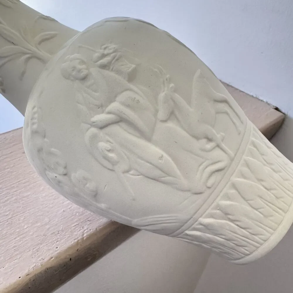 Vintage Handmade Unglazed Posy Vase Hand Carved Pottery Off White10 Inches